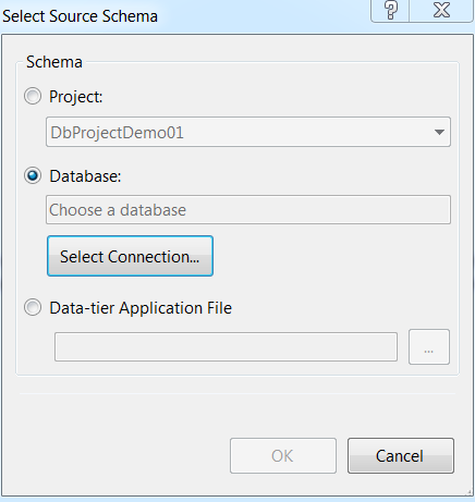Select database connection from pop-up wizard