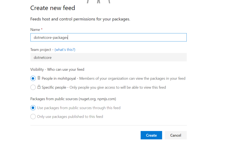 Provide basic details to create a package feed